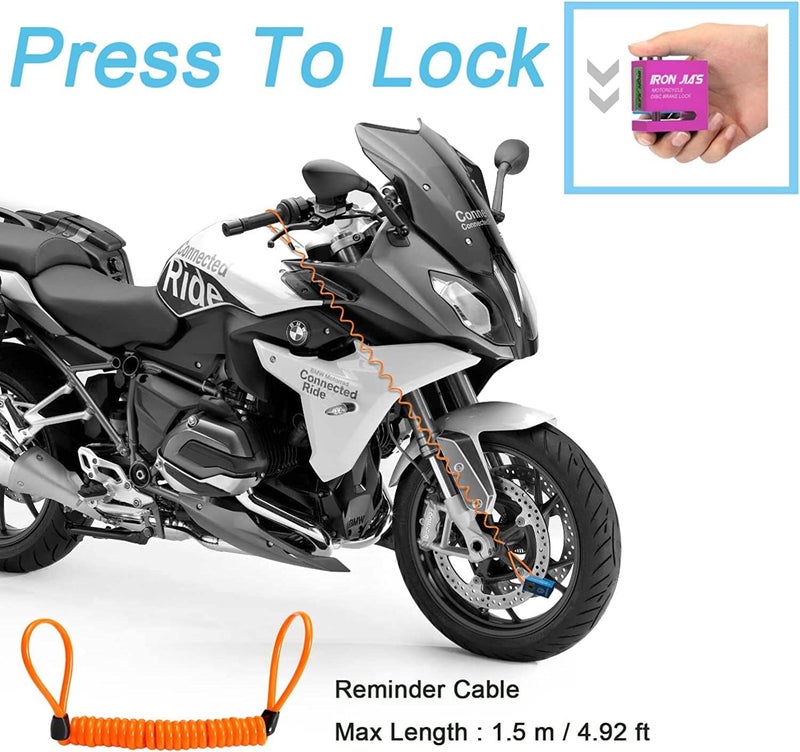 Grapelet Motorcycle Disc Lock Anti-Theft Wheel Brake Lock Waterproof Alloy with Reminder Cable and 2 Keys, Alarm-Free for Motorbike, E-Scooter, Mountain Bike - Image 3